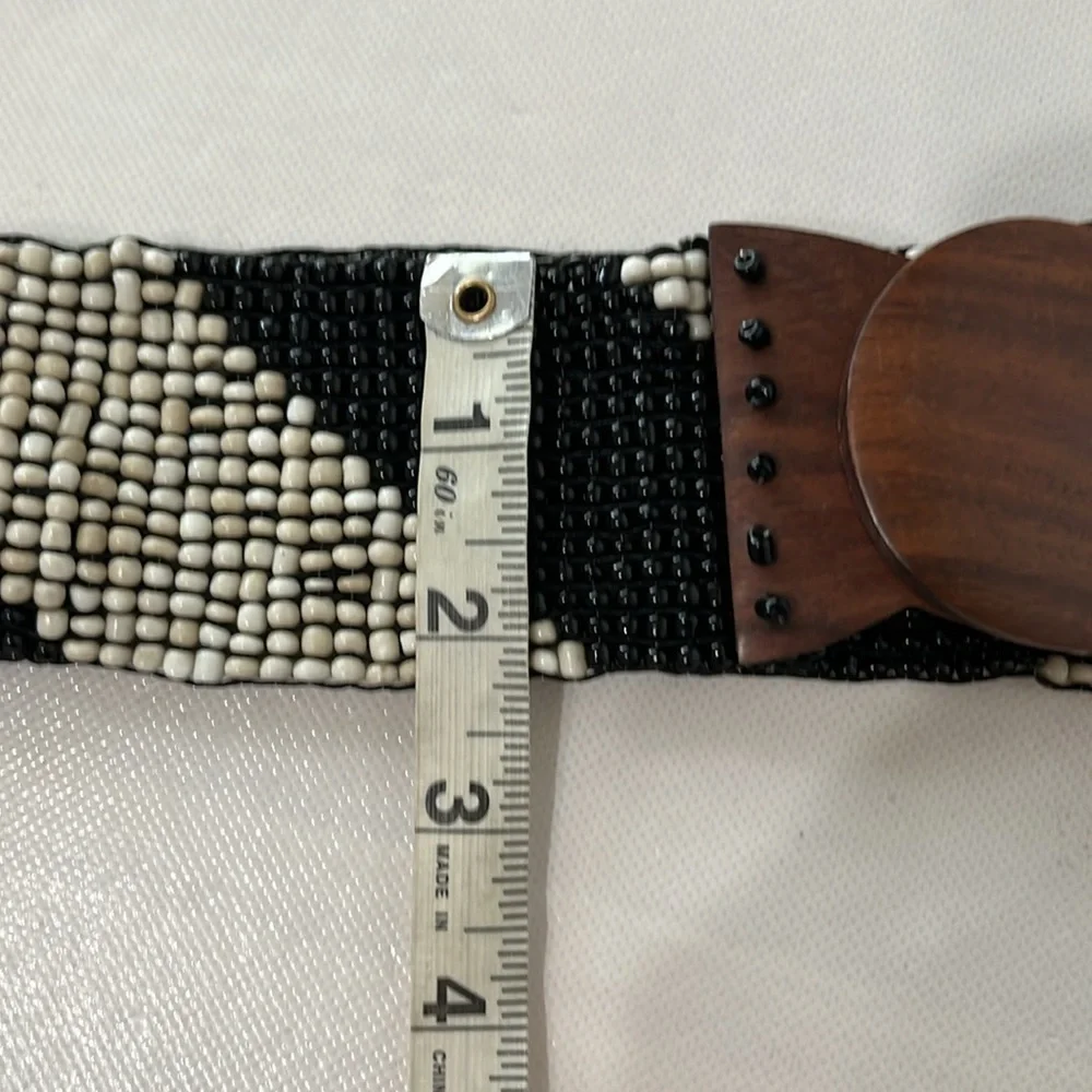 Stretchy Wide Beaded Wooden Buckle Belt